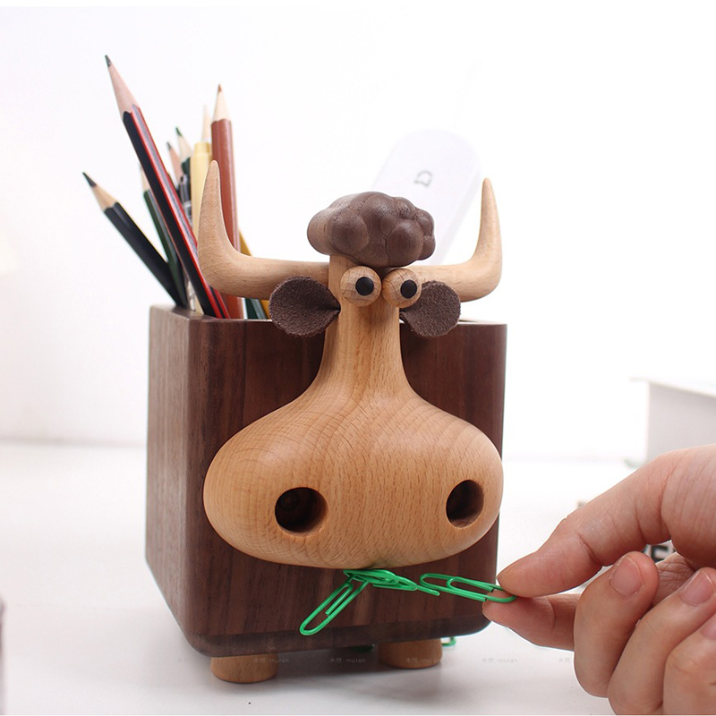 Pen Holder Magnetic - Lindo Portalápices de Madera con Forma
