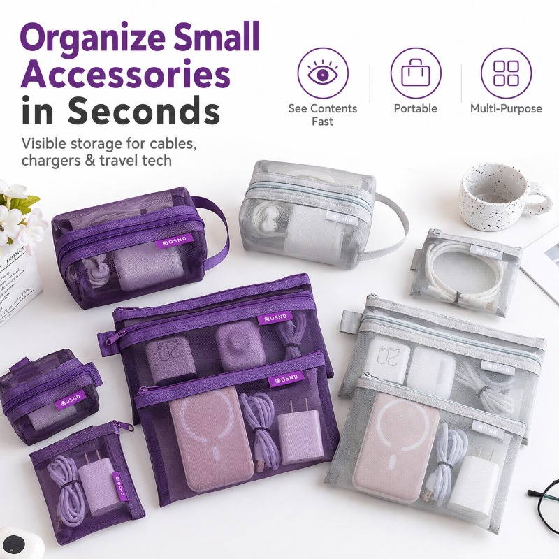 Tech Accessories Travel Organizer Pouch - Paquete de 6 Bolsas de Malla
